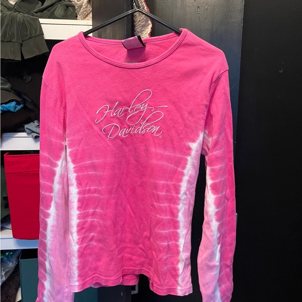 Harley-Davidson Pink and White Long Sleeve Tee